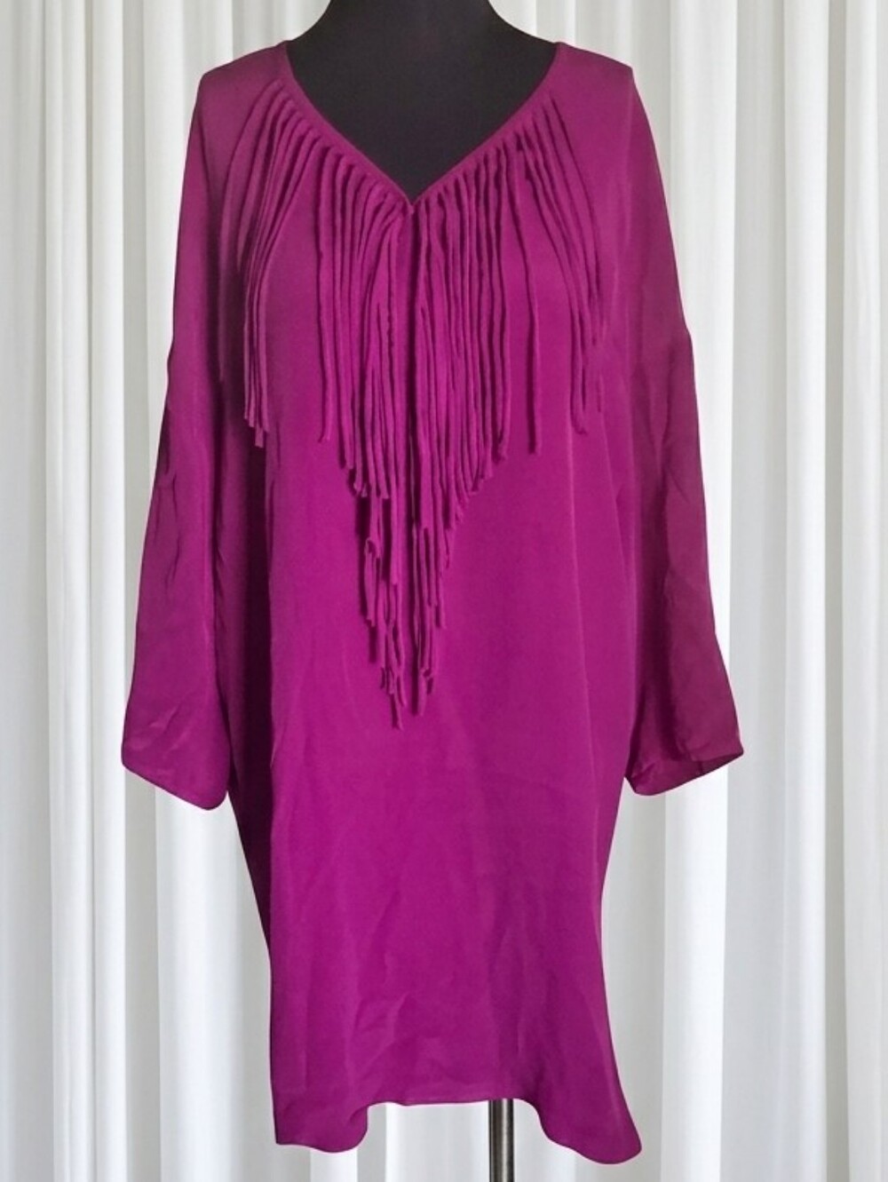 Gerard Darel Hot Pink 100% Silk Fringed Kaftan Dress.